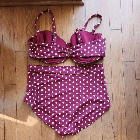 Adore Me Red Polka Dot Swimwear- Women's Size 1X Bottom, Size 42D Top - Picture 3 of 6